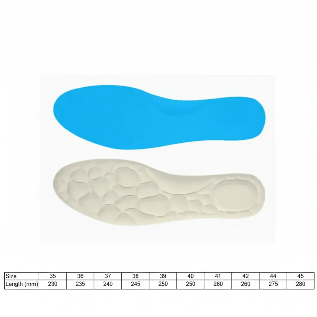 Guide des tailles pour semelles amortissantes 4D avec longueur du pied en mm.