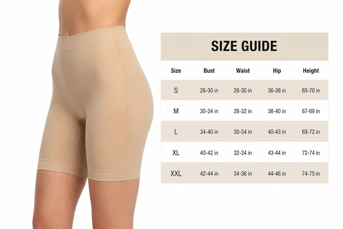 Culotte gainante taille haute avec guide des tailles et maintien par compression.