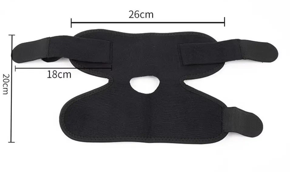 Soutien de cheville réglable avec sangles stabilisatrices et mesures.
