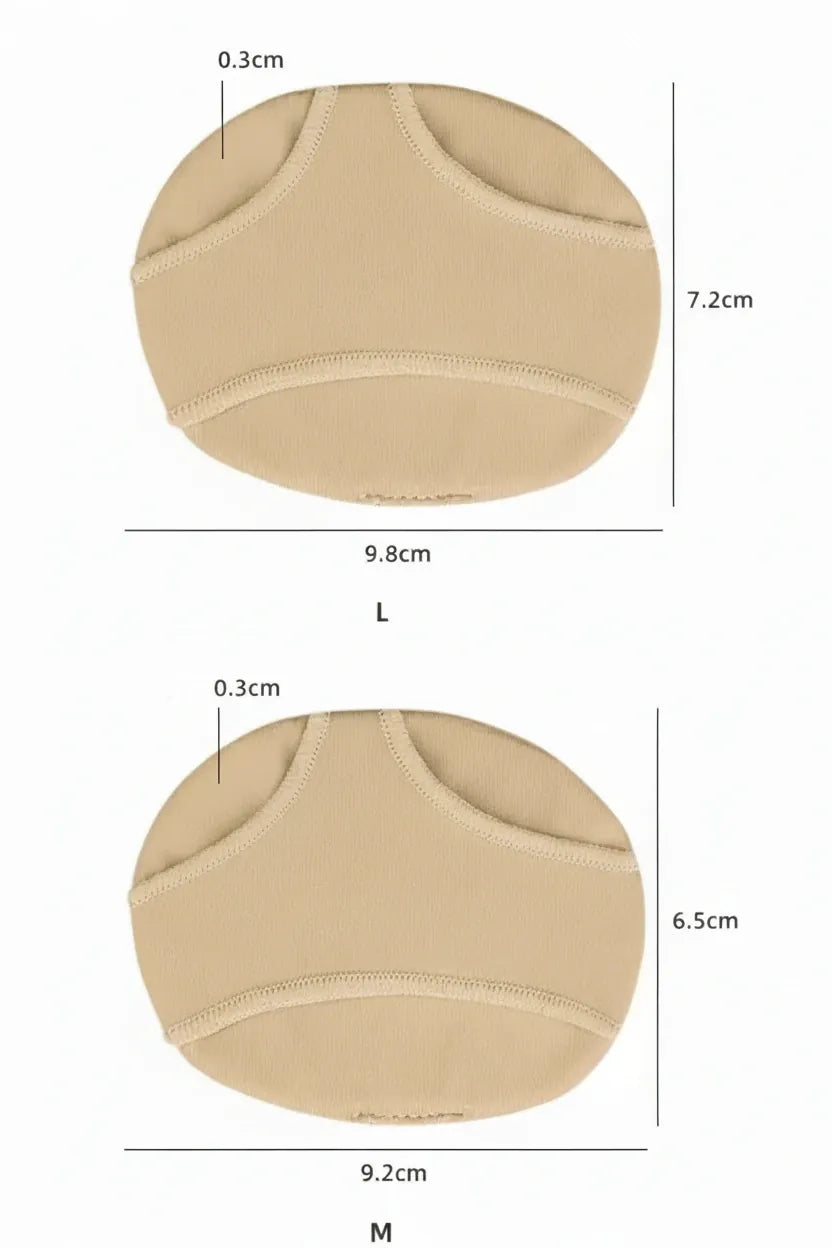 Guide des tailles de la protection d'avant-pied, dimensions en centimètres pour les tailles M et L.