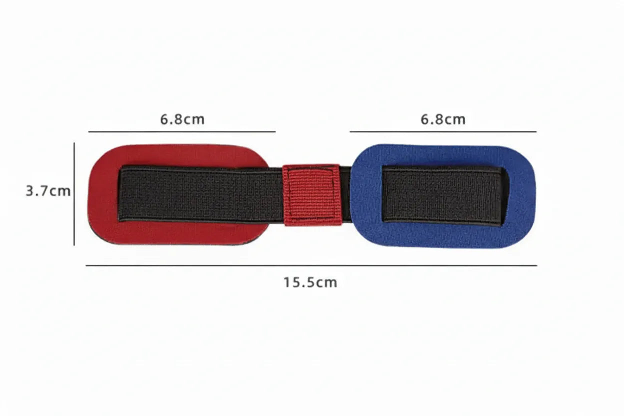 Image des dimensions de la bande d'exercice pour hallux valgus : longueur 15,5 cm et largeur 6,8 cm.