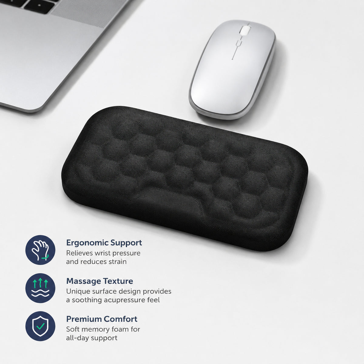 Repose-poignet avec surface de soutien ergonomique.