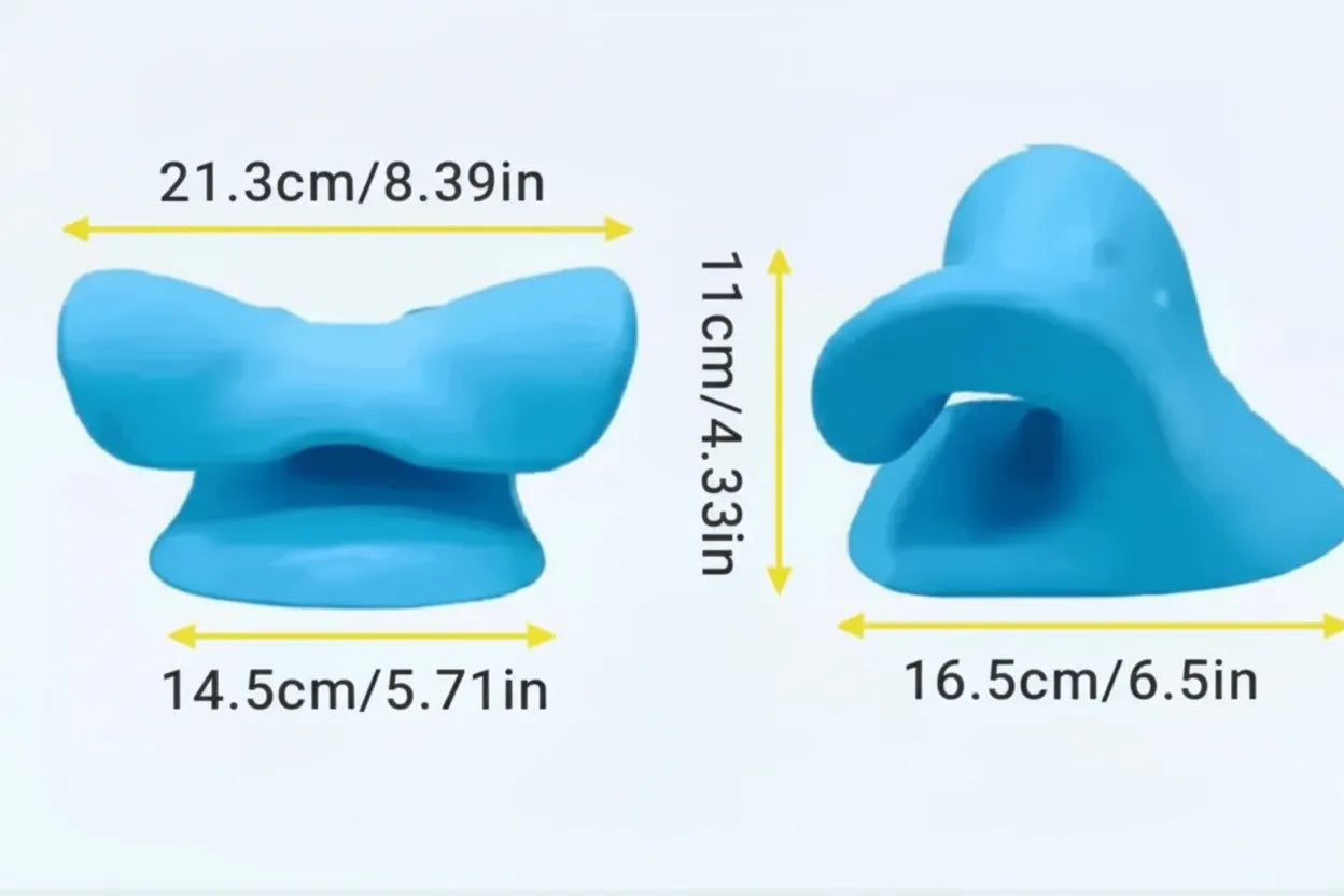 Image des tailles de l'oreiller cervical chiropratique, dimensions en centimètres.