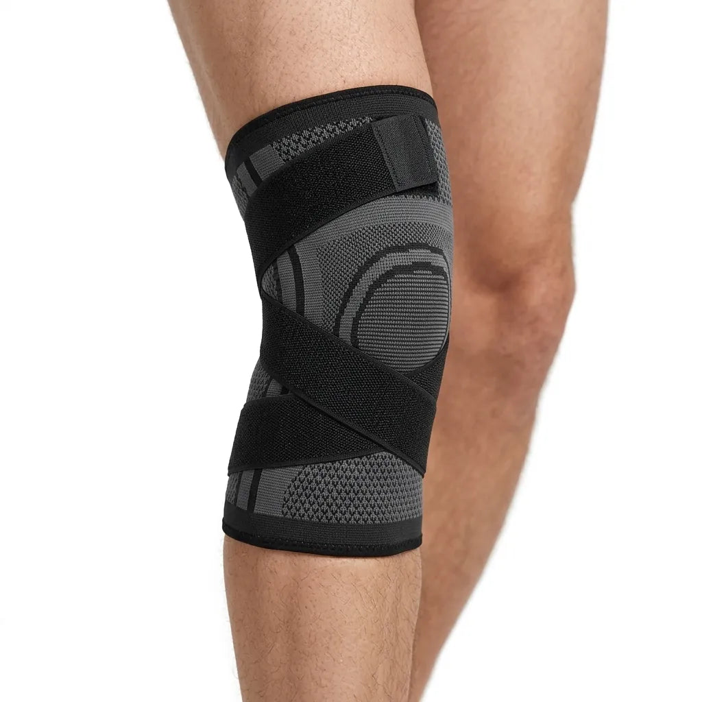 Genouillère réglable avec sangles de stabilisation croisées et compression