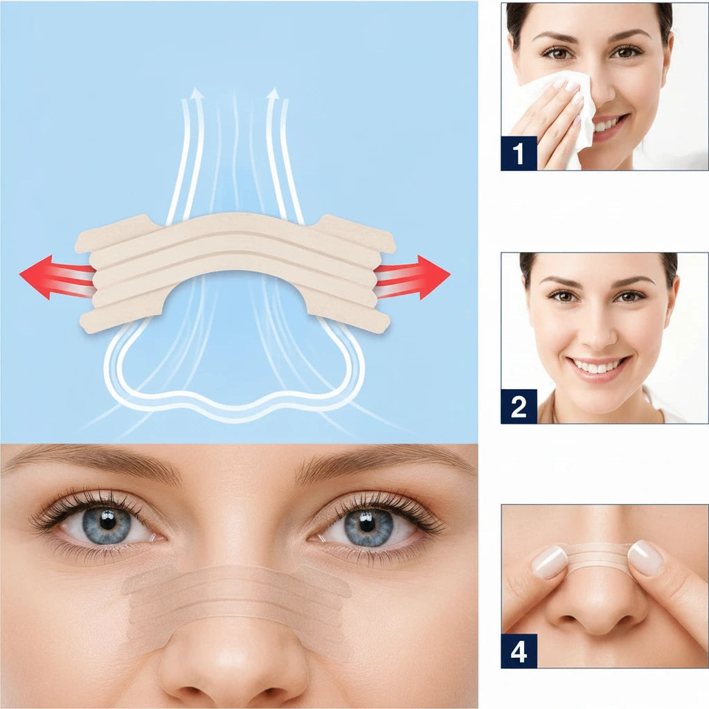 Bandelettes anti-ronflement pour le nez qui améliorent le flux d'air et la respiration.