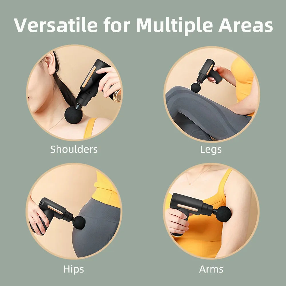 Pistolet de massage utilisé sur les épaules, les jambes, les hanches et les bras pour la détente et le massage musculaire.