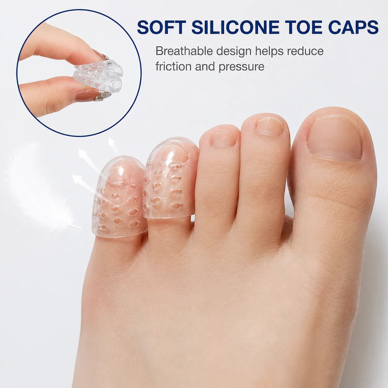 Manchons transparents en silicone pour orteils qui réduisent les frottements, la pression et les irritations tout en offrant un amorti souple et confortable dans les chaussures.