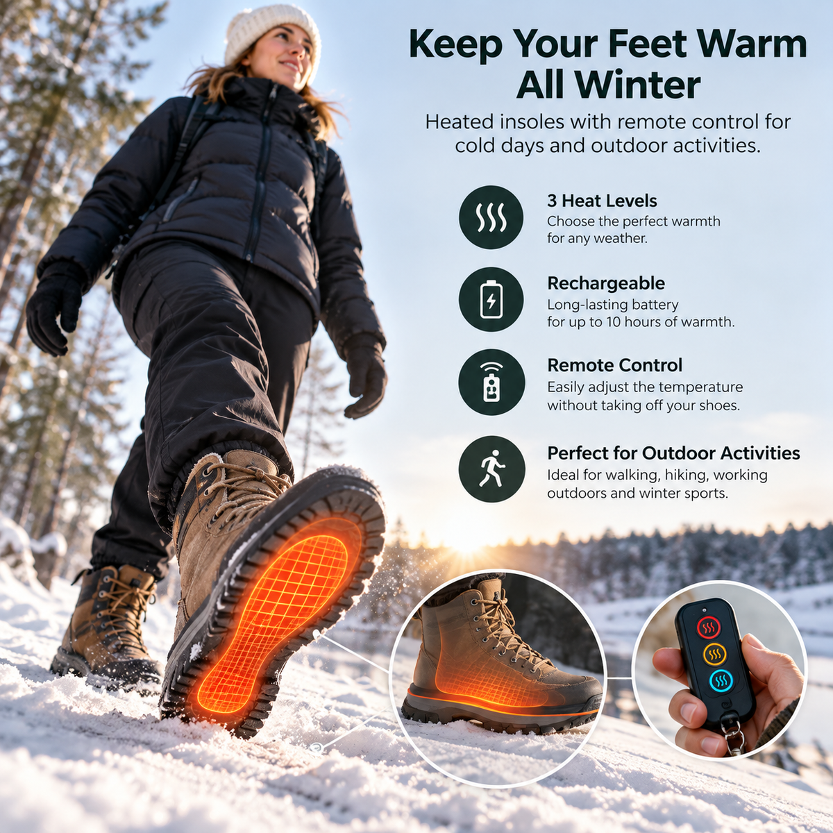 Semelles chauffantes électriques avec télécommande pour des pieds bien au chaud