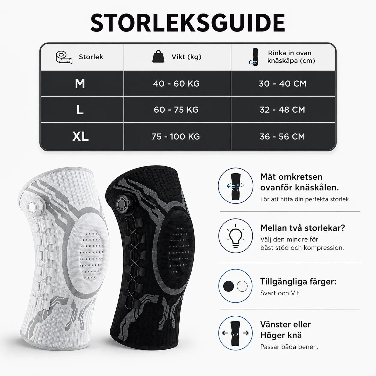 Knäskydd med Dynamisk kompression och anpassningsbart stöd