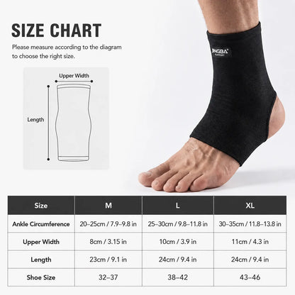 Guide des tailles et mesures pour chevillère de compression avec tableau des tailles.