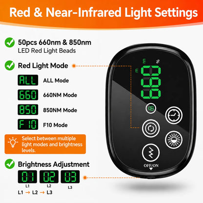 Réglages de la lumière rouge et proche infrarouge avec 660 nm et 850 nm.