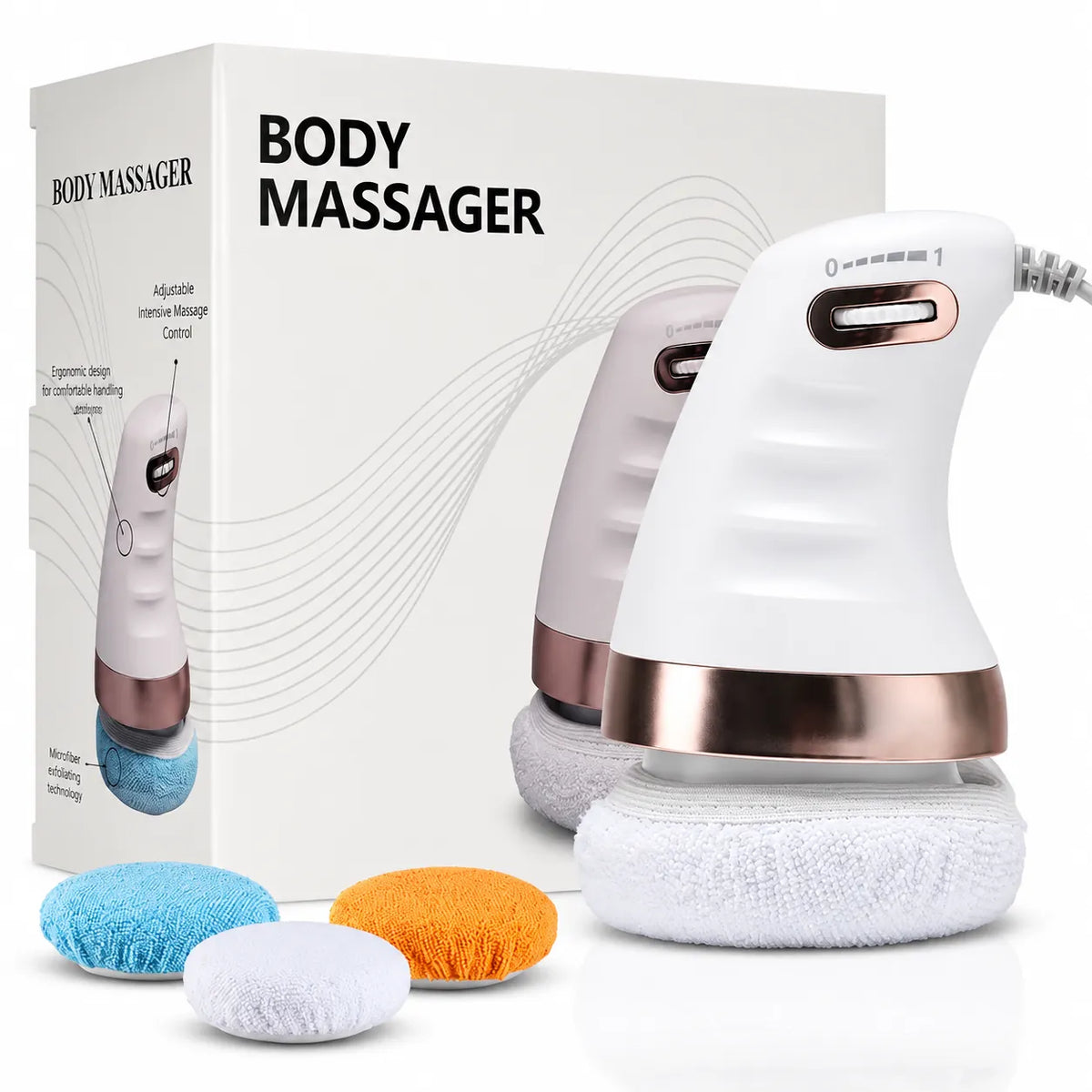 Appareil de massage à la cellulite avec housses de massage interchangeables et intensité réglable.