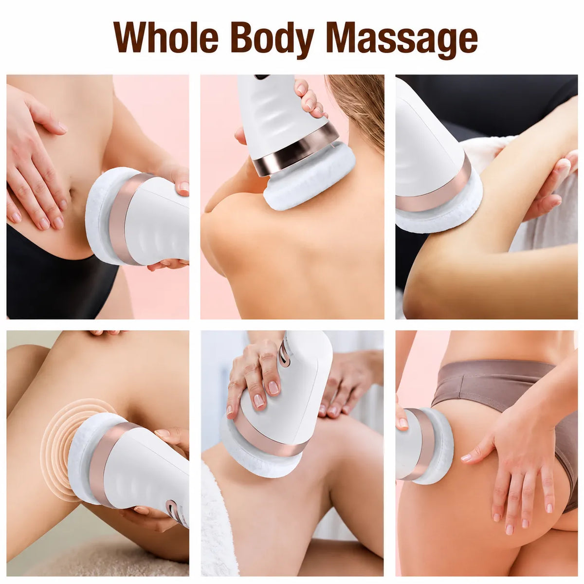 Appareil de massage à la cellulite présenté pour le massage du corps sur les épaules, les bras, les jambes et les cuisses.