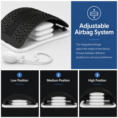 Tendeur de dos électrique avec système de coussin d'air réglable dans trois positions de hauteur différentes.