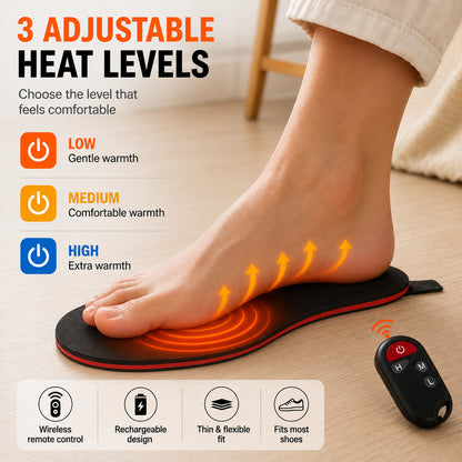 Semelle chauffante électrique avec trois niveaux de chaleur réglables et télécommande sans fil pour une chaleur confortable.