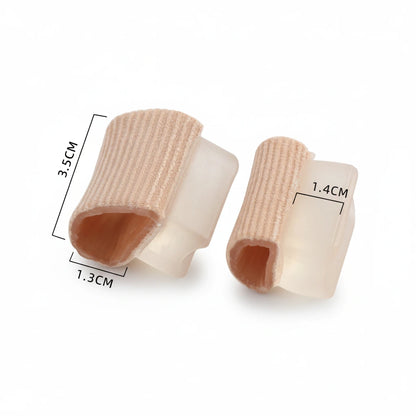 Tåseparator för hallux valgus med mjukt skydd och måttangivelser.
