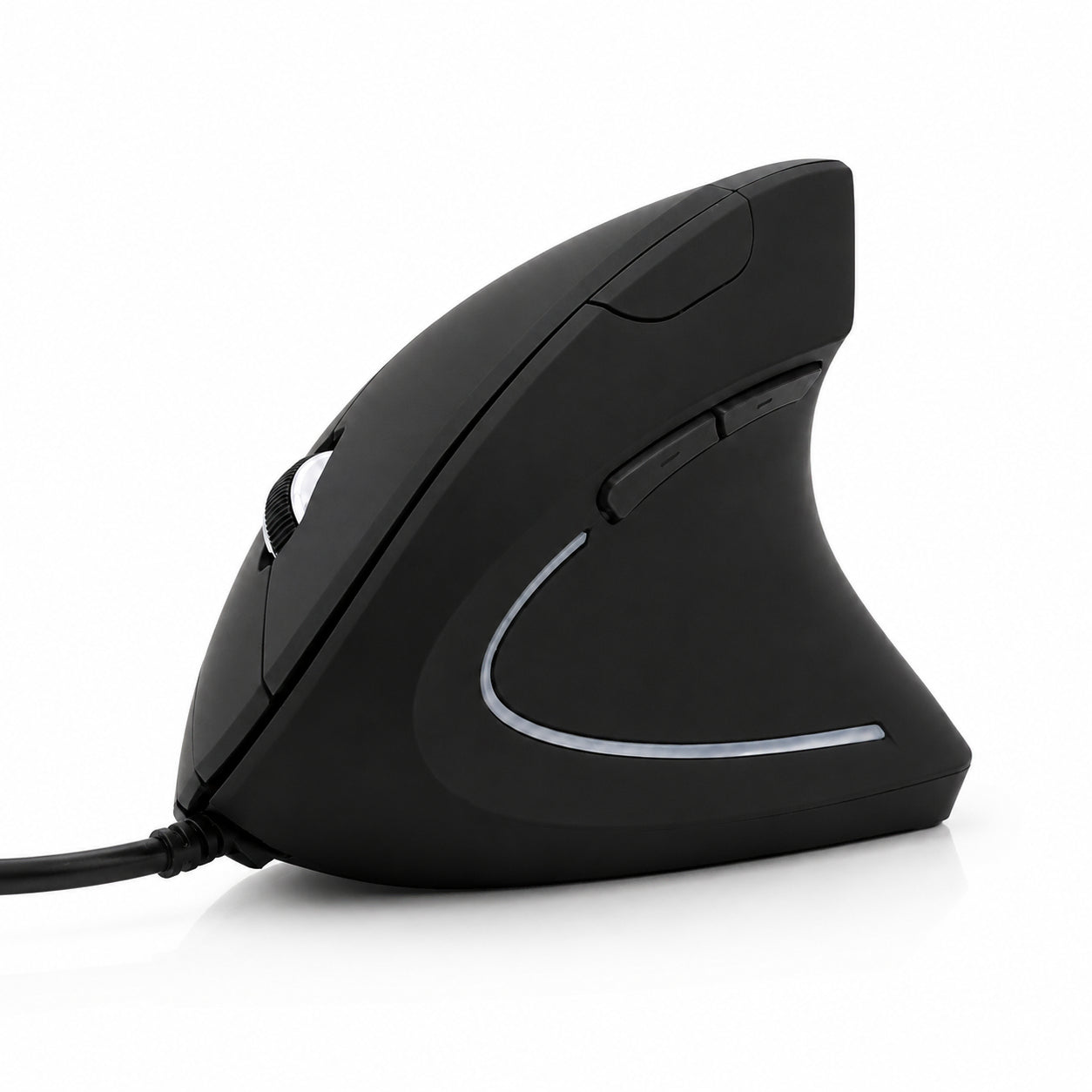 Ergonomisk mus med vertikal design i svart och sidoknappar