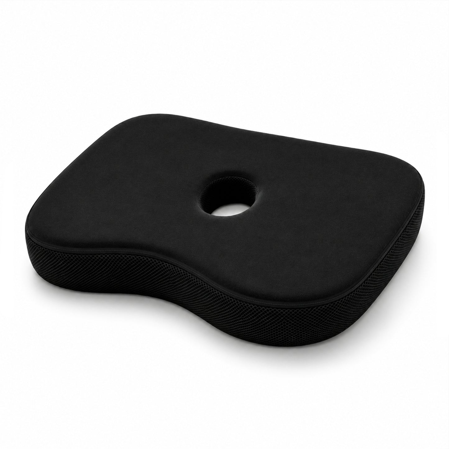 Ergonomisk sittkudde i minnesskum på vit bakgrund.