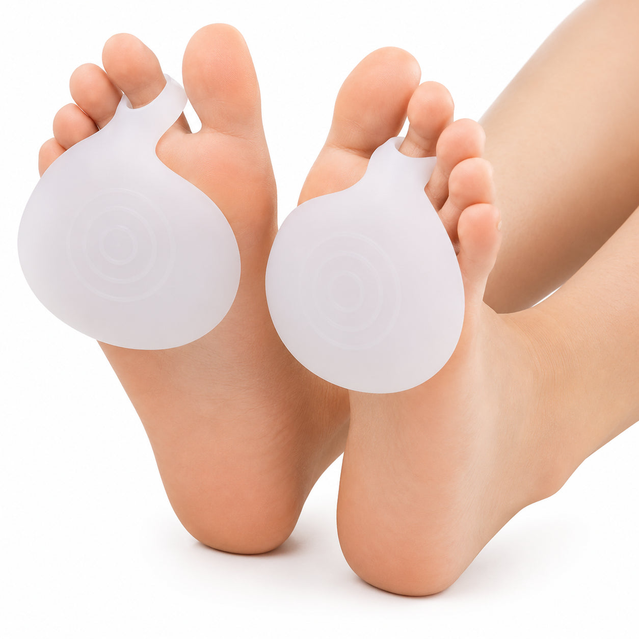 Protection en silicone pour l'avant-pied avec boucle pour orteil qui amortit la pression et soulage la plante du pied.
