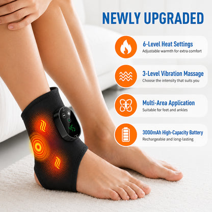 Appareil de chauffage du pied et de la cheville avec 6 niveaux de chaleur, 3 niveaux de vibration et une batterie rechargeable de 3000 mAh.