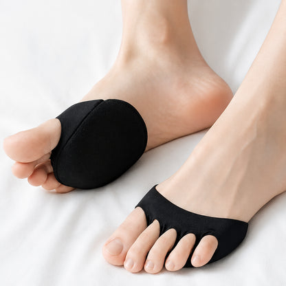 Coussinet noir pour l'avant-pied avec cinq boucles pour orteils qui soulage l'avant-pied et apporte de l'amorti en marchant et en position debout.