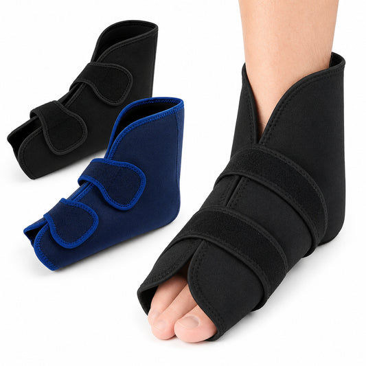 Chaussure de rééducation souple avec bandes velcro réglables qui protège le pied et offre un soutien stable après une opération ou une blessure.
