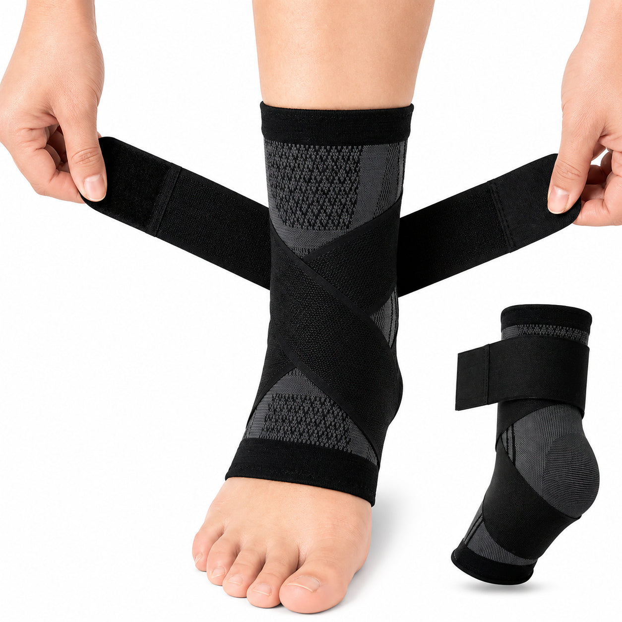Chevillère avec compression et sangle réglable offrant un soutien et une stabilité supplémentaires autour de la cheville.