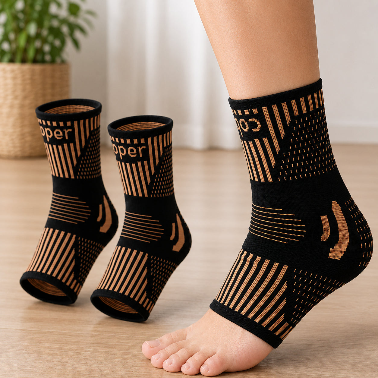Chevillère de compression avec soutien renforcé et compression ciblée pour la cheville.