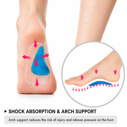 Demi-semelle en gel offrant un soutien de la voûte plantaire, un amorti et un soulagement en cas de pronation.