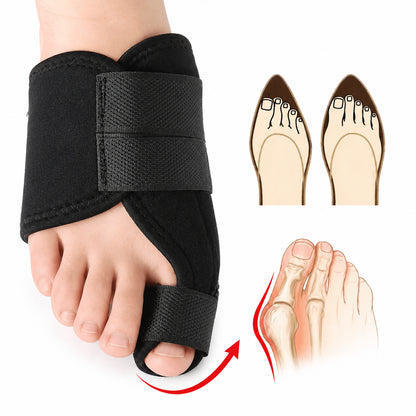 Attelle de nuit pour hallux valgus avec bandes velcro réglables qui aident à redresser le gros orteil et apportent un soutien stable pendant le repos et le sommeil.