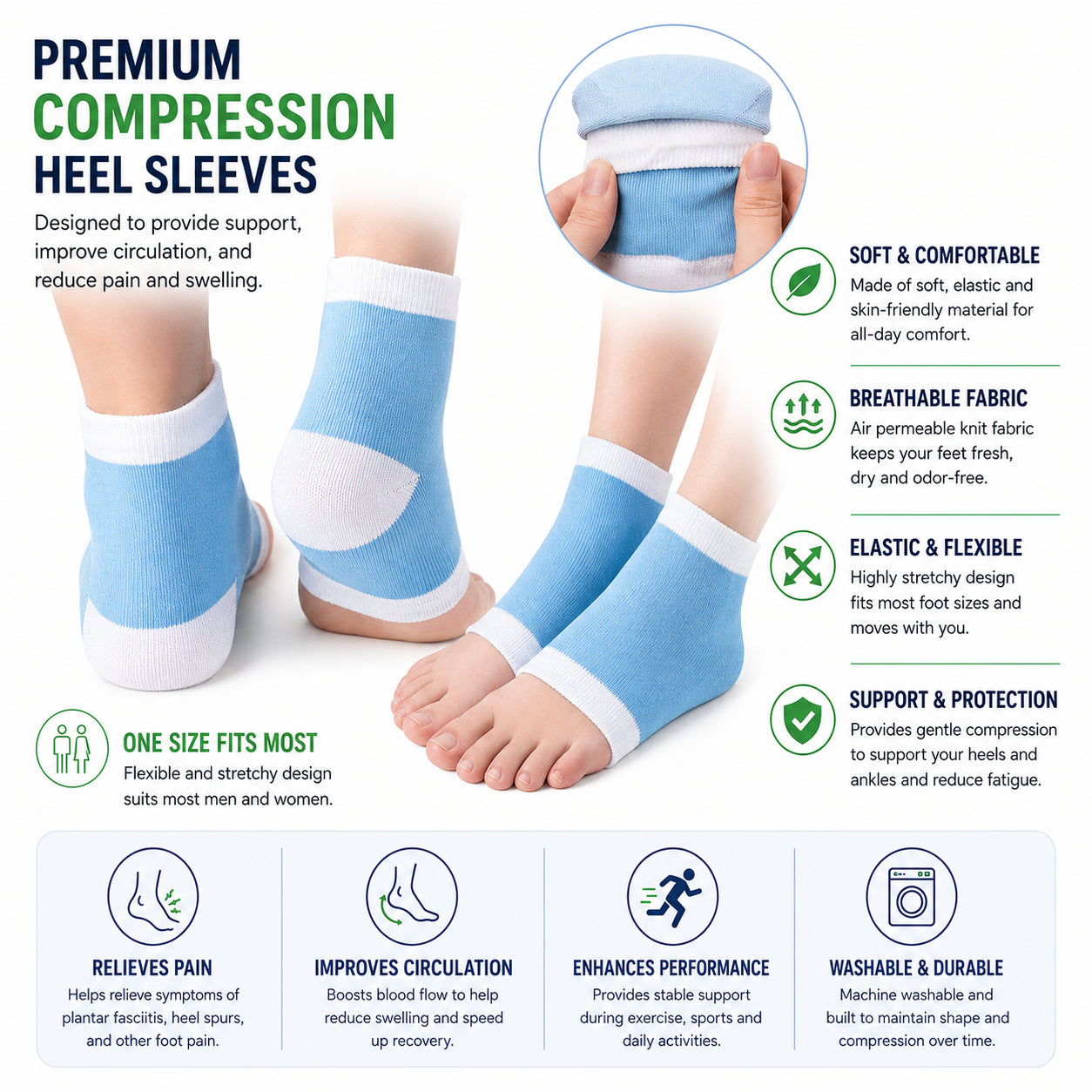 Chaussettes pour épine calcanéenne avec coussin en gel et présentation des caractéristiques et avantages du produit.