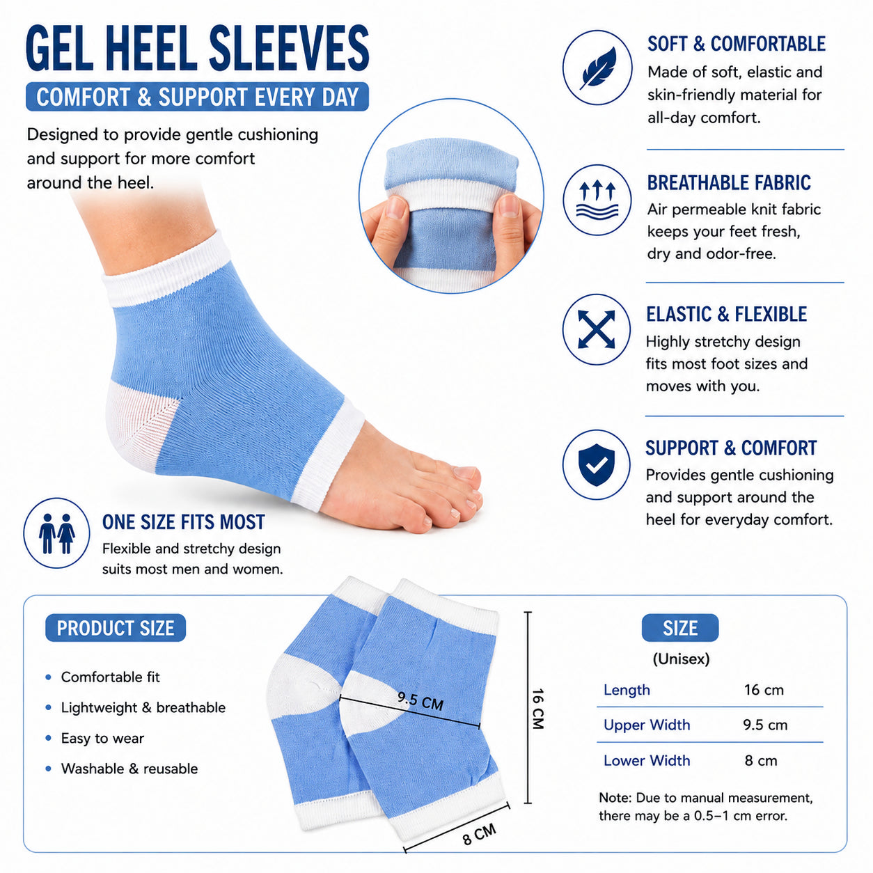 Chaussettes à talons épais avec coussin en gel, ajustement souple et maintien doux autour du talon pour un confort accru au quotidien.