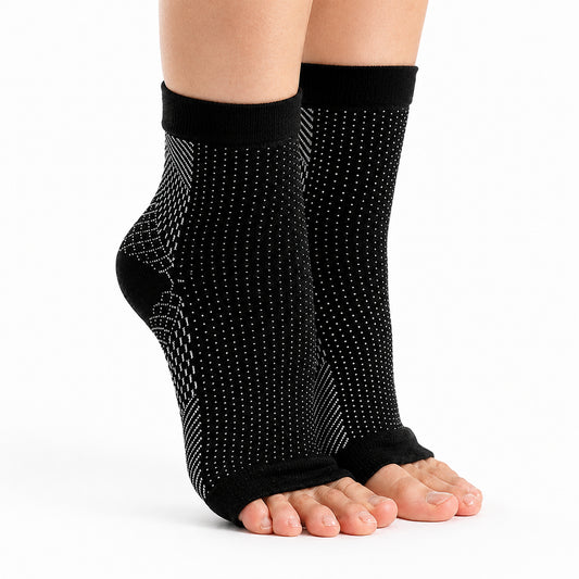 Chaussettes de compression pour épine calcanéenne avec pointe ouverte et compression ciblée.