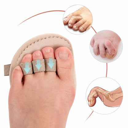 Soutien pour orteil en marteau avec boucles élastiques et coussinet doux qui aident à redresser les orteils recourbés, apportent un soutien et soulagent l'avant-pied.