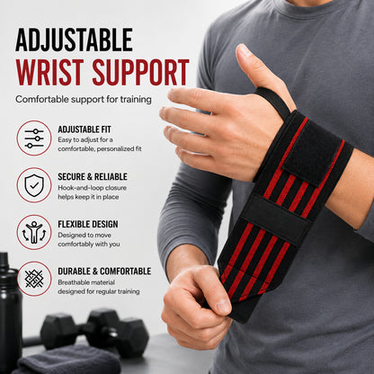 Support de poignet réglable avec Velcro pour un ajustement confortable et individuel pendant l'exercice.