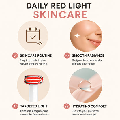 Appareil de soin de la peau à lumière rouge pour les soins réguliers du visage et du cou avec sérum ou gel.