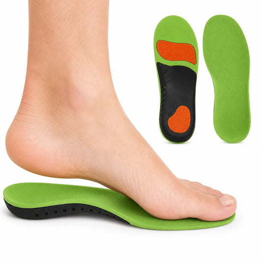 Semelles orthopédiques avec soutien de la voûte plantaire et design amortissant offrant un confort et un soulagement accrus à la marche et en position debout.