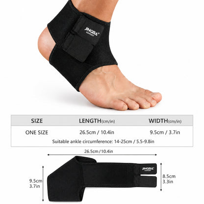 Guide des tailles pour chevillère réglable avec dimensions du produit et tour de cheville recommandé pour un ajustement optimal.