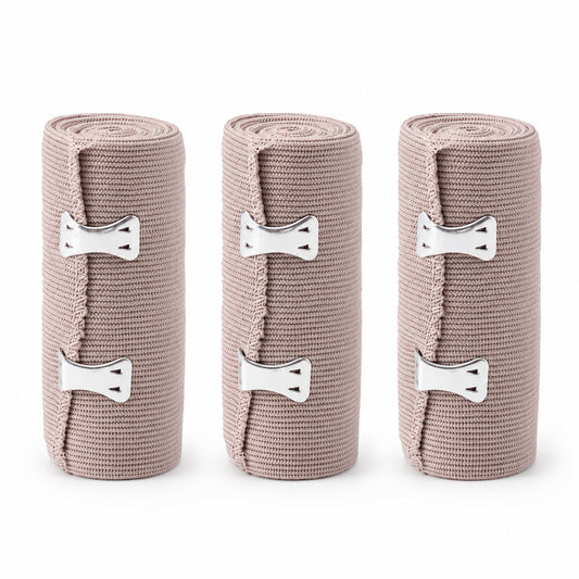 Bandages de compression élastiques avec boucles métalliques en lot de 3 pour un soutien et une compression réglables.
