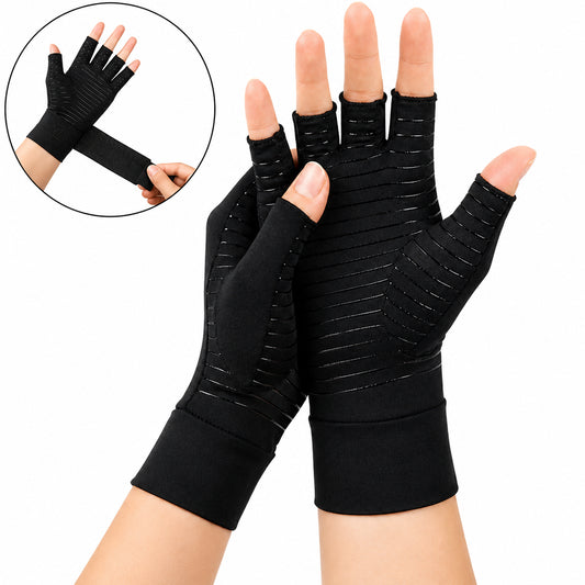 Gants de compression noirs avec sangle de poignet pour un soutien et une stabilité supplémentaires.