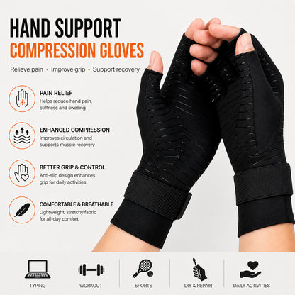 Gants de compression avec sangle de poignet offrant soutien, compression et meilleure prise.