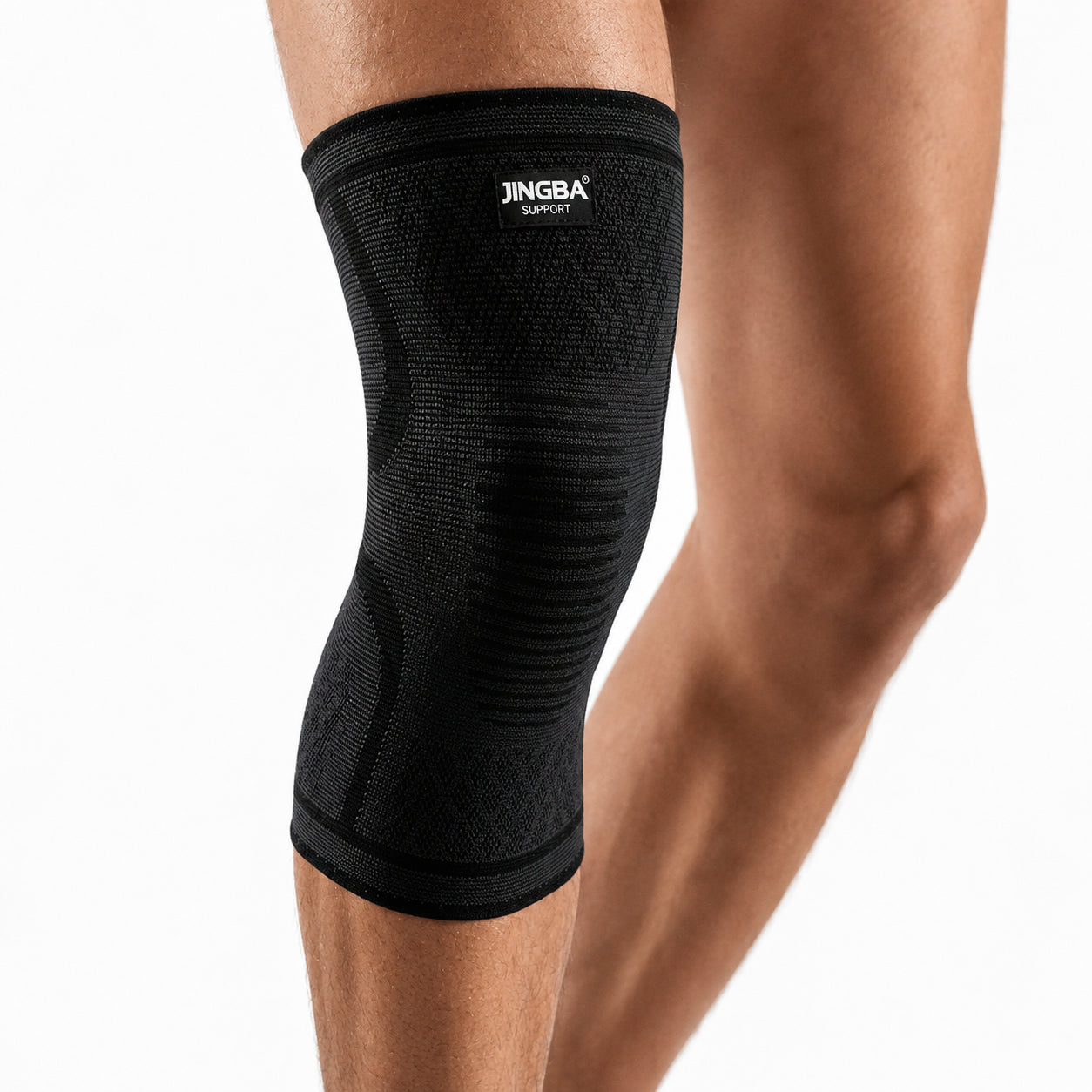 Genouillère de compression élastique 360° offrant soutien et stabilité pour l'articulation du genou.