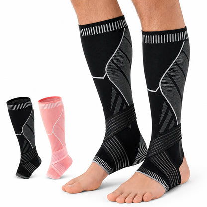 Chaussettes de compression pour mollets avec chevillère intégrée et compression ciblée en noir et rose.