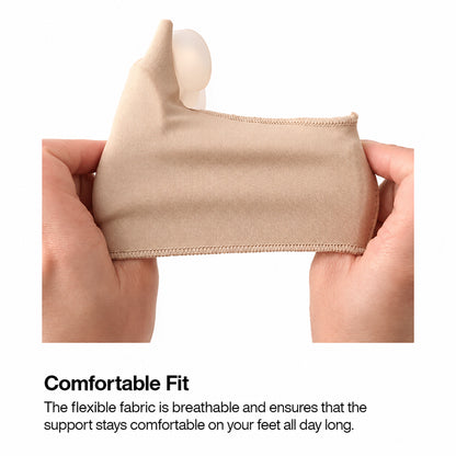 Soutien pour hallux valgus avec séparateur d'orteils doux et tissu élastique offrant un ajustement confortable et un soutien du gros orteil toute la journée.