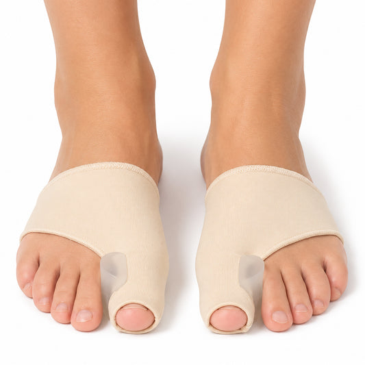 Soutien pour hallux valgus avec écarteur d'orteils intégré qui aide à redresser le gros orteil, réduit les frottements et apporte plus de confort.