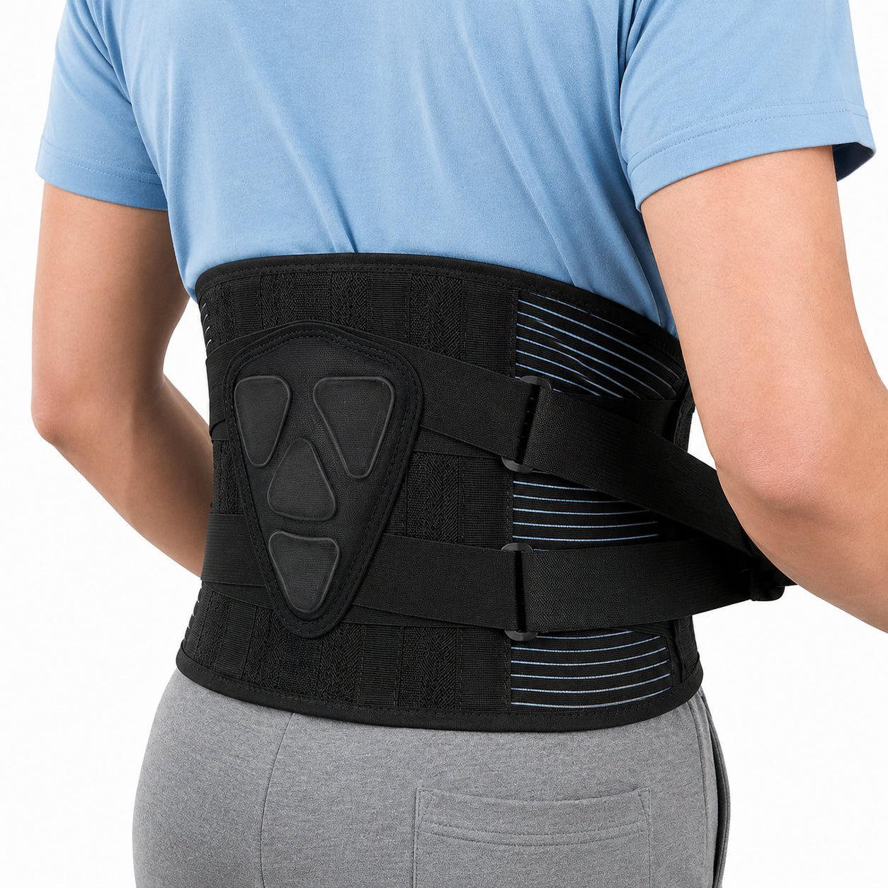Ceinture lombaire réglable à double sangle pour le soutien du bas du dos.