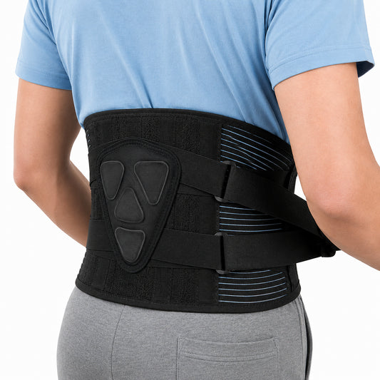 Ceinture lombaire réglable à double sangle pour le soutien du bas du dos.