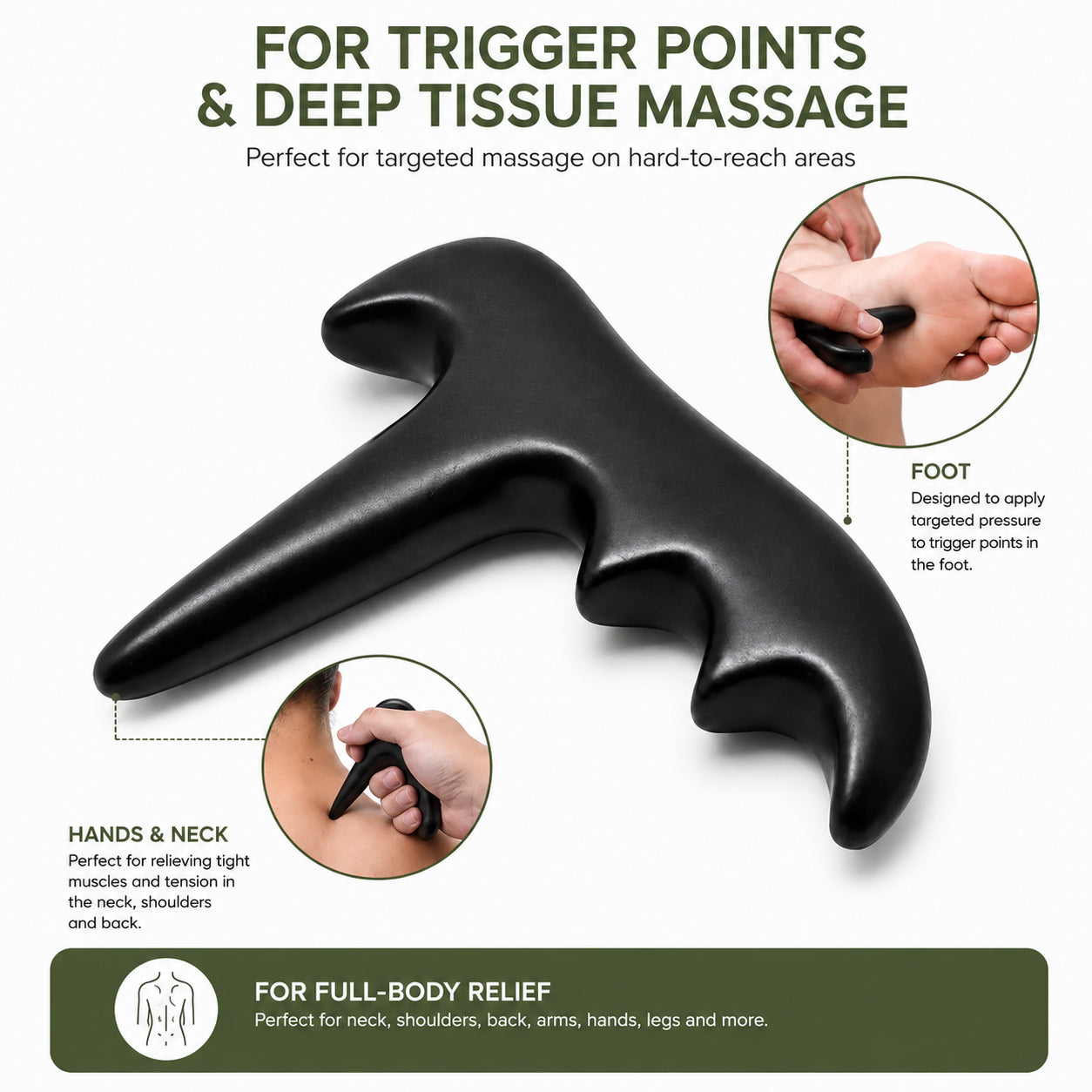 Outil de massage pour points de tension et massage des tissus profonds utilisé pour soulager les tensions dans la nuque, le dos, les mains et les pieds.
