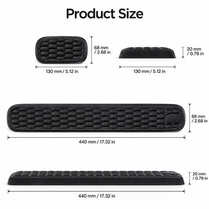 Guide des tailles pour repose-poignet et repose-souris ergonomique en mousse à mémoire de forme.