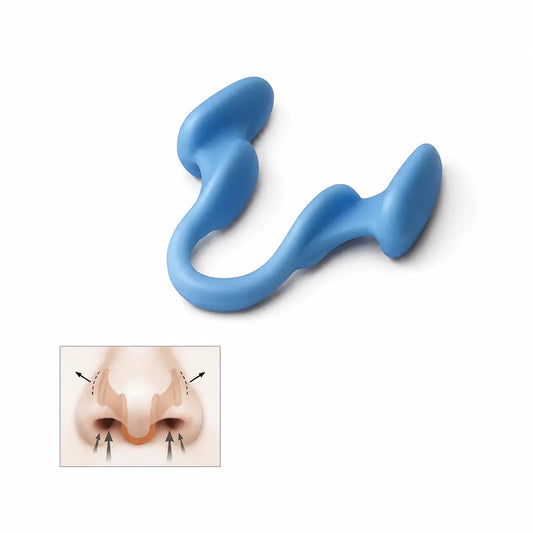 Pince nasale en silicone bleue conçue pour réduire le ronflement et faciliter le flux d'air.